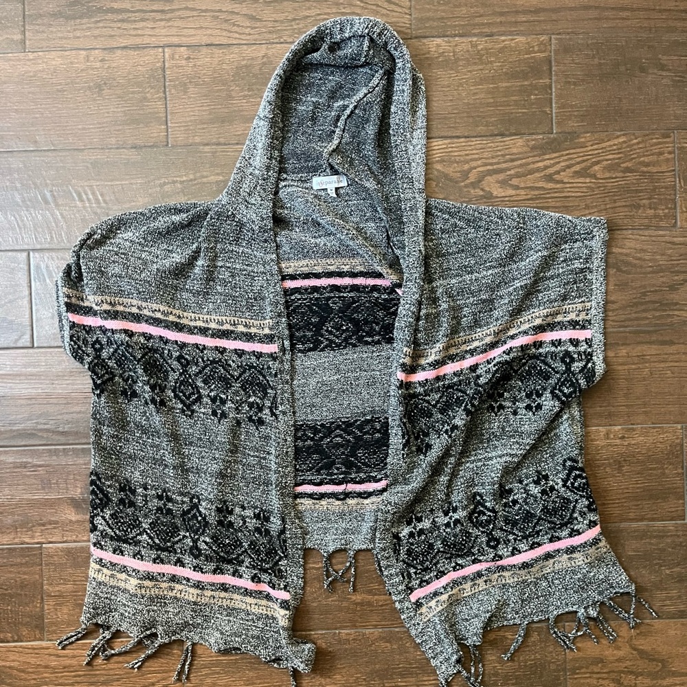 Grey and pink cape cover poncho hoodie